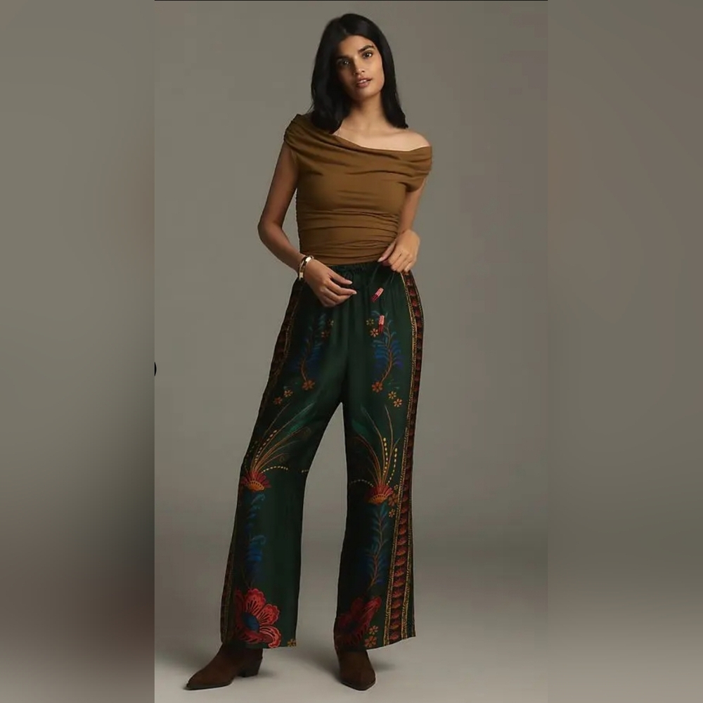 Farm Rio x Anthropologie Satin Drawstring Pants Size L